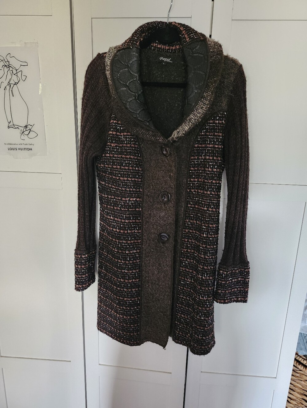 Papa Vancouver Brown Multi-Tone Longline Button Cardigan Sz L